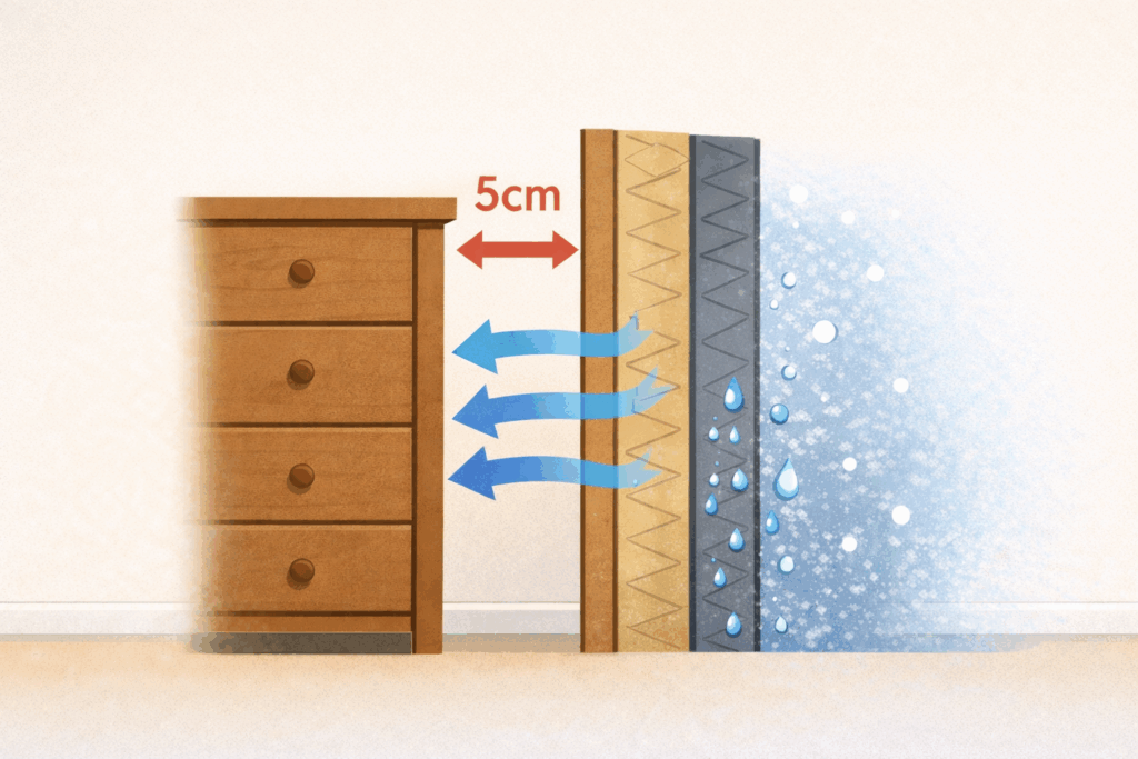 壁と家具の間に少し距離を取る